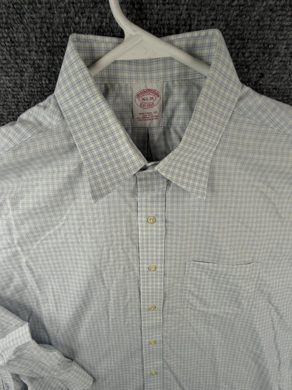 Brooks Brothers Button Up Shirt Long Sleeve 16.5 35 Traditional Fit Point Blue
